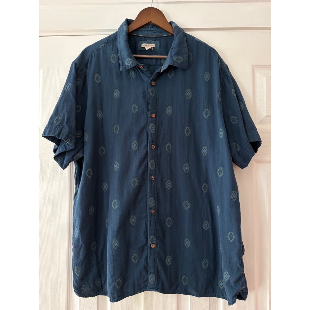 Carbon 2 Cobalt Mens XXL Blue Geometric Diamond Print Cotton Short Sleeve Shirt